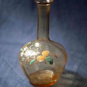 French Vintage Liquor Carafe with Enamelled Motif
