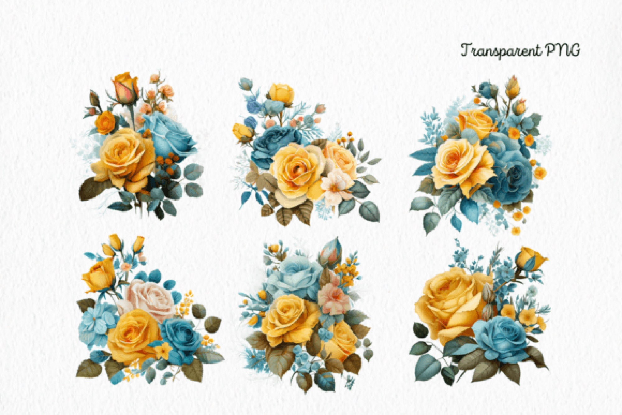 12 Yellow Sky Blue Flowers PNG Clipart Watercolor Yellow Sky Etsy
