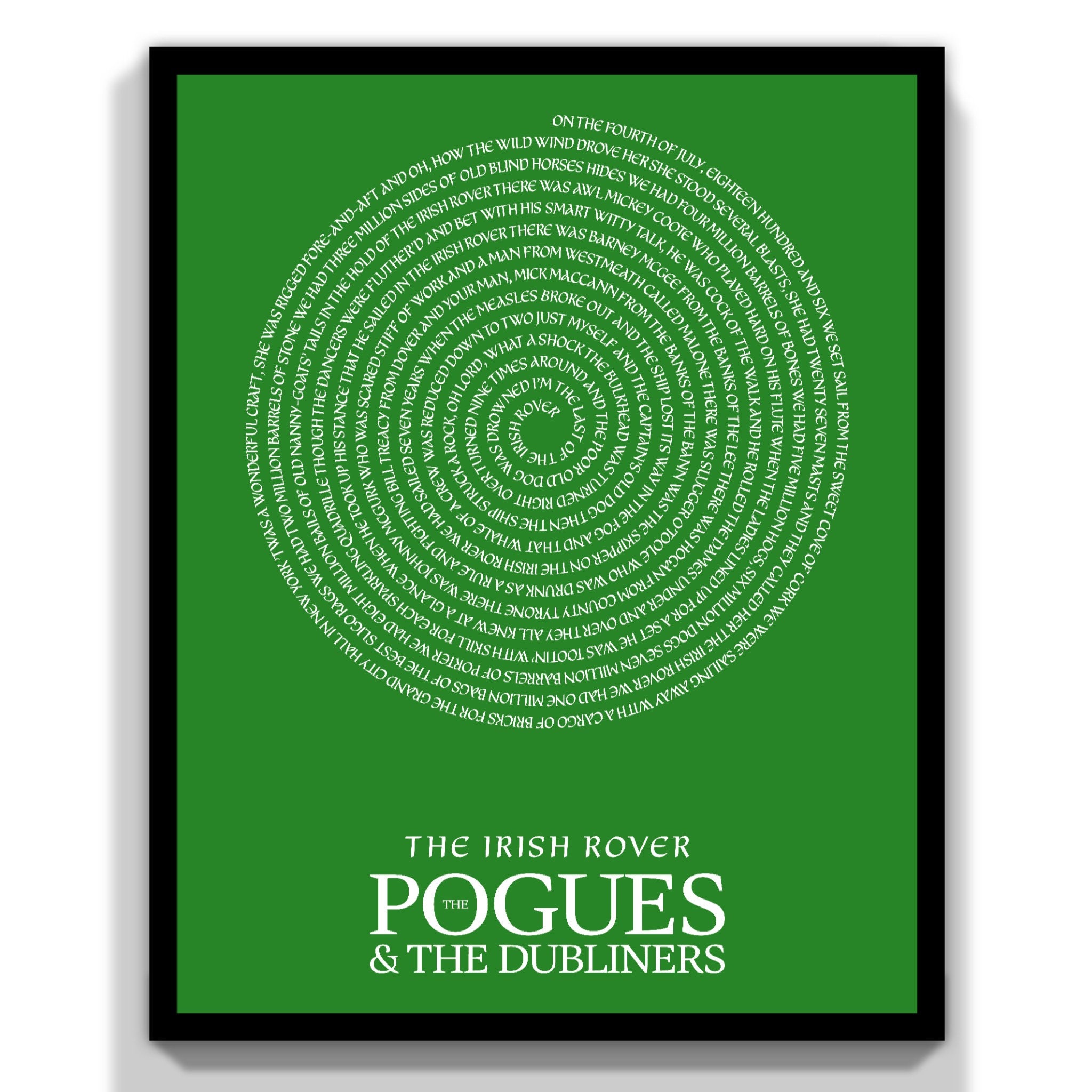 The Irish Rover the Pogues the Dubliners Irish Music Song Lyrics Unframed Art Print Typography