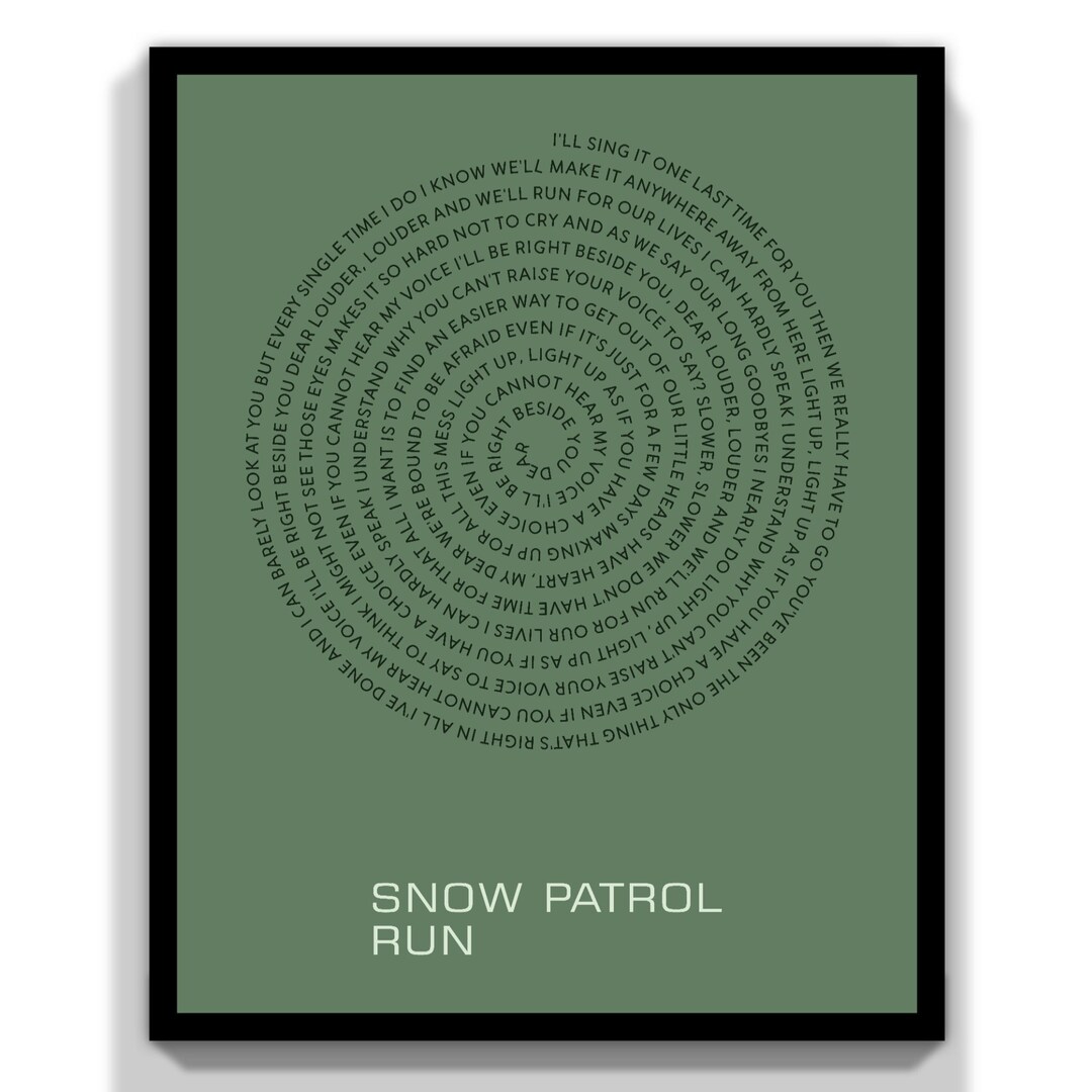 Snow Patrol Run Indie Music Song Lyrics Unframed Art Print Typography