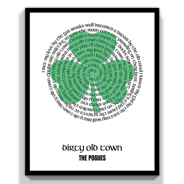 The Pogues Dirty Old Town Shane MacGowan Irish Music Song Lyrics Unframed Art Print Typography Poster Gift A4 A3 A2 A1 A0