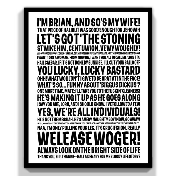 Monty Python Leben des Stückes BRIAN TV Film Komödie Humor Lustige Zitate Ungerahmt Kunstdruck Typografie Poster Geschenk A4 A3 A2 A1 A0