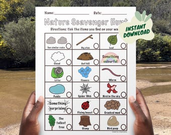 Chasse au trésor dans la nature, activité de plein air à imprimer pour les enfants (téléchargement PDF)