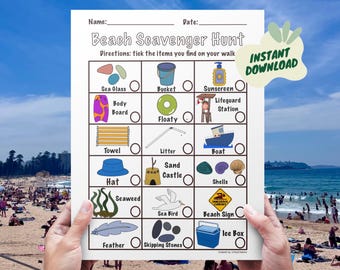 Chasse au trésor à imprimer sur la plage, divertissement sans écran, école maternelle, vacances scolaires, Trouve et cherche (téléchargement PDF)