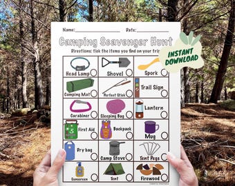 Chasse au trésor en camping, activité de plein air pour enfants (téléchargement PDF)