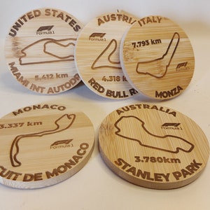 Sous-verres en bambou, Forumule 1 (F1) circuits pour 2024.