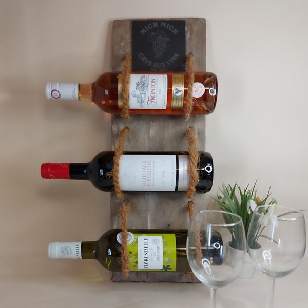 Casier à vin rustique avec panneau ardoise carré, thème "bar à vin/cave", personnalisable