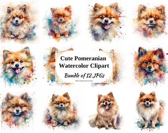 Pomeranian Digital Clipart Pack - 12 High Quality JPGs - Digital Download - Card Making, Scrapbooking, Digital Paper Craft, Mixed Media