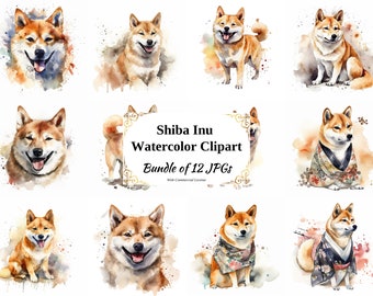 Shiba Inu Watercolor Clipart – Dog Art JPGs (Digital Download)