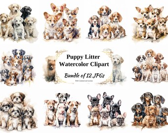 Puppy Litter Watercolor Clipart – Digital Dog Images (Digital Download)