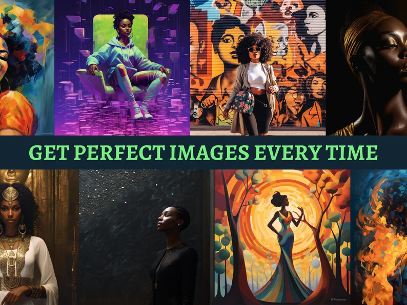 May include: A collage of images featuring women of color in various settings and styles. The images are vibrant and colorful, showcasing a range of artistic expressions.
