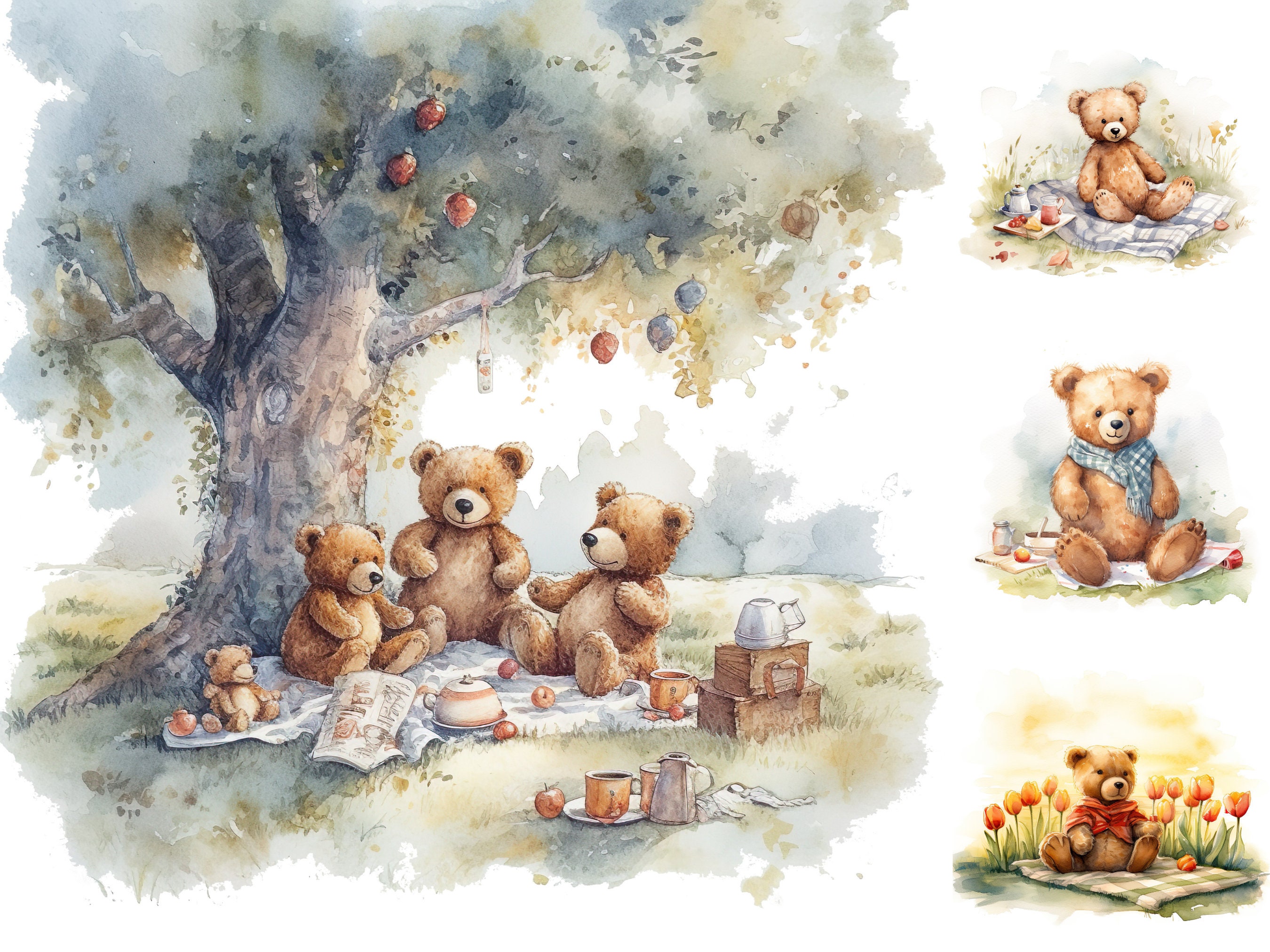 Teddy Bear Picnic Digital Clipart Pack - 12 High Quality Jpgs - Digital ...