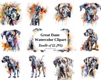 Great Dane Digital Clipart Pack - 12 High Quality JPGs - Digital Download - Card Making, Scrapbooking, Digital Paper Craft, Mixed Media