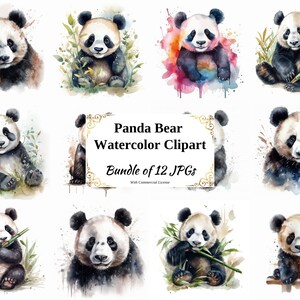 Pacote de clipart digital do urso panda - 12 JPGs de alta qualidade - download digital - criação de cartões, scrapbooking, artesanato em papel digital, mídia mista