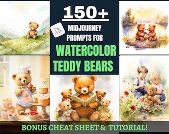 Watercolor Teddy Bear Midjourney Prompts | AI Art Tutorial