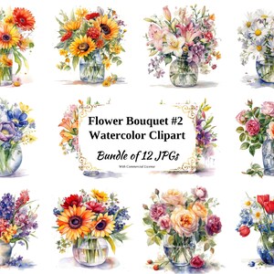 Pack de cliparts numériques bouquet de fleurs - lot #2 - 12 fichiers JPG de haute qualité - téléchargement numérique - fabrication de cartes, scrapbooking, créations numériques en papier