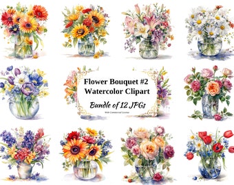 Watercolor Flower Bouquet Clipart – Floral Illustration Art (Digital Download)