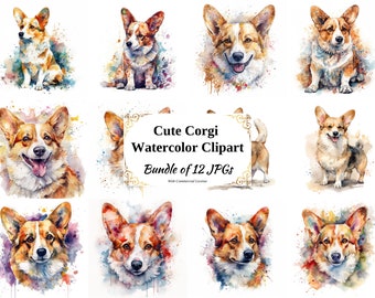 Watercolor Corgi Clipart – Dog Breed Art, Commercial Use (Digital Download)