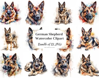 German Shepherd Watercolor Clipart - Unique Dog Graphics (Digital Download)