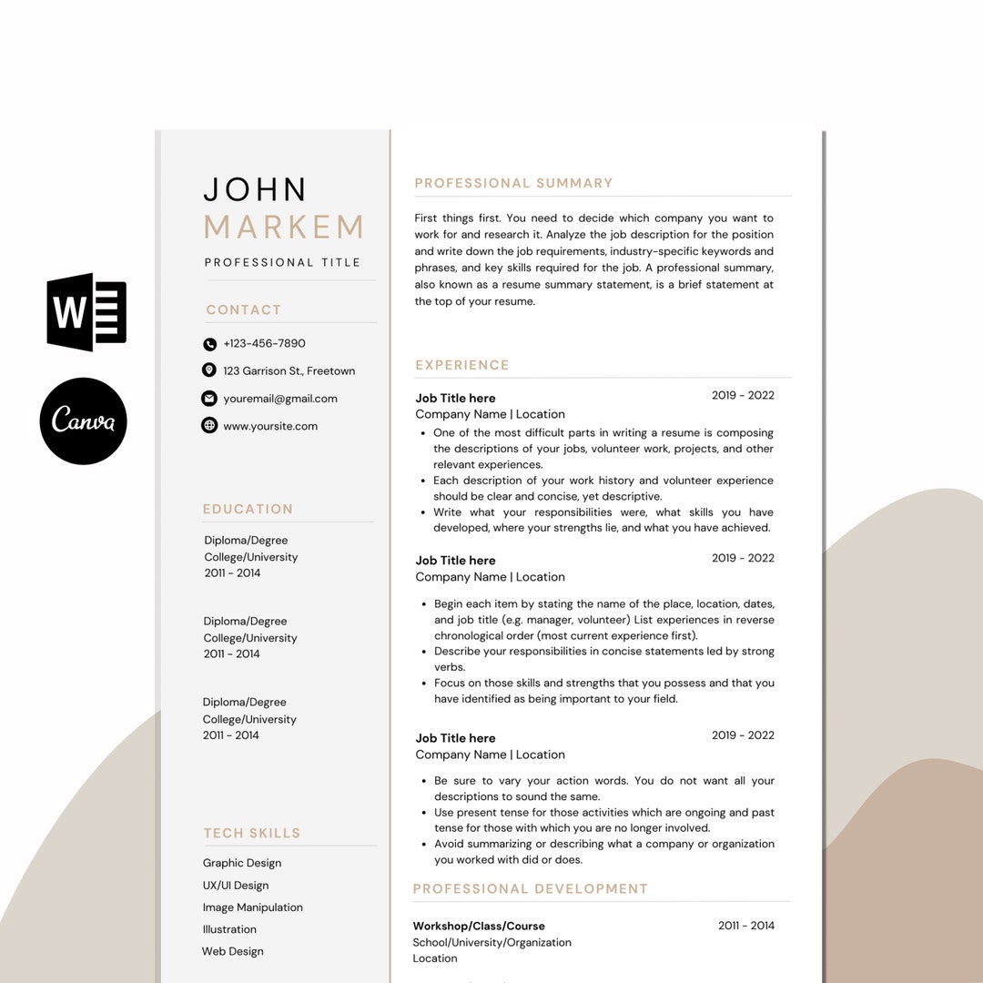 Modern Professional Resume Template Editable CV Design for Microsoft ...