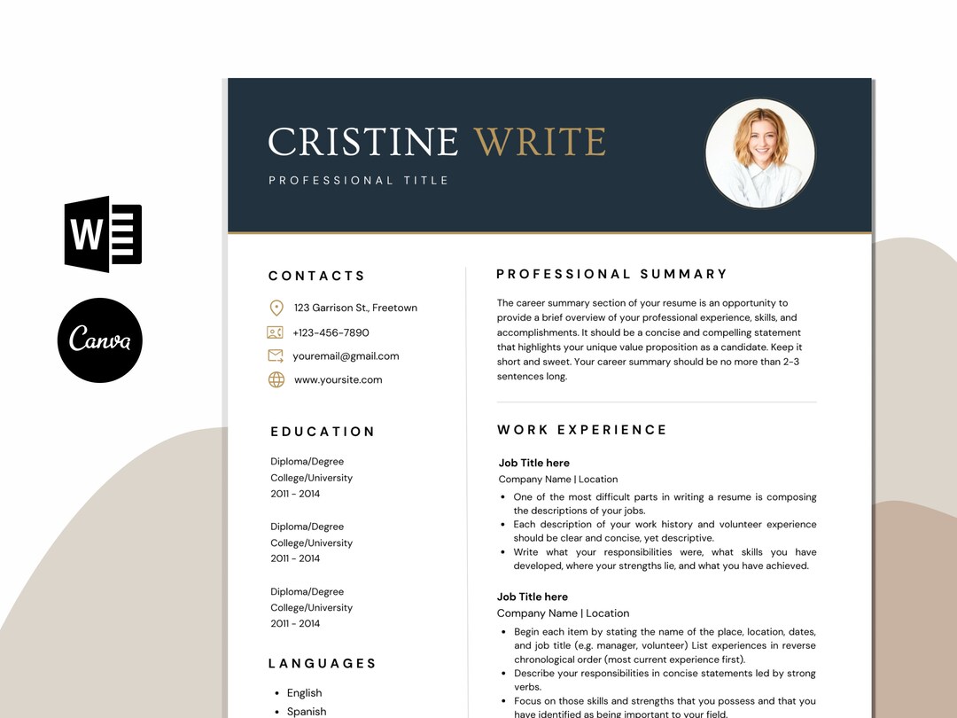 Modern Professional Resume Template Editable CV Design for Microsoft ...
