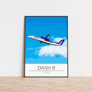 Dash8 Q400 Airline Poster Print, Aviation Art, Aircraft Wall Art, Pilot Gift, Airline Decor, Plane Spotter Print Aviation Poster Travel Gift