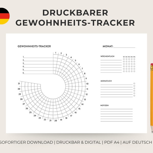 Täglicher Gewohnheits-Tracker auf Deutsch | Digital/Ausdruckbar | Monatlicher Zielplaner | Gewohnheits-Challenge | Sofort-Download