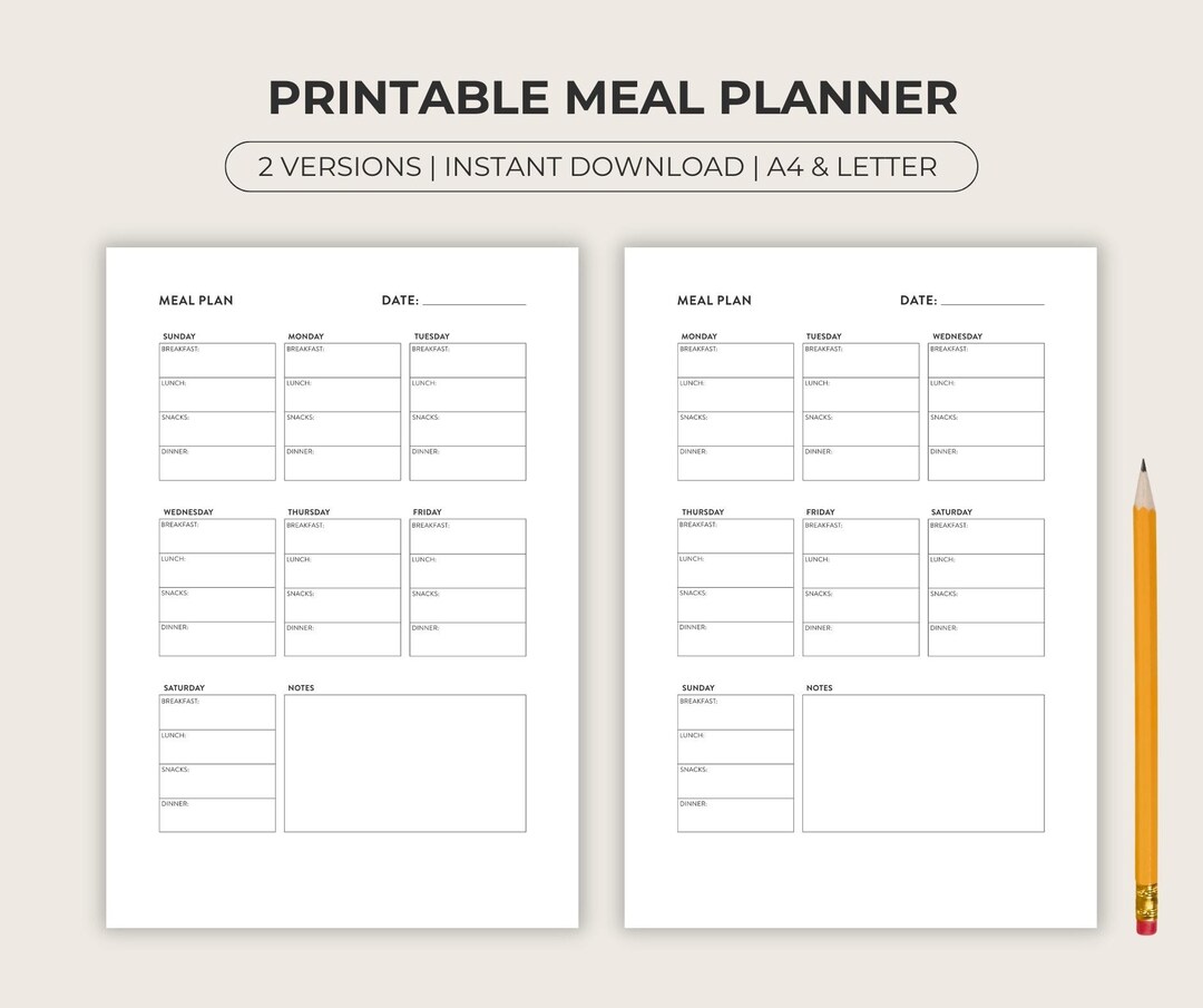 Digital/printable Weekly Meal Planner, Vertical | Minimalist Weekly ...