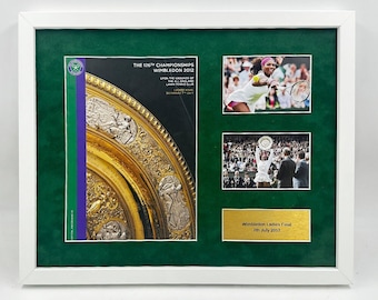 Wimbledon Programme & Tickets/Photos Framing Kit + Velvet Mount + Personalised Plaque - gift for him, gift for her, tennis fan, tennis gift