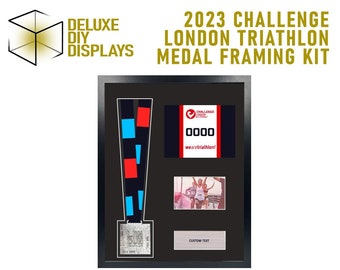 2023 Challenge London Triathlon Medal and Number Framing Kit + Personalised Plaque in Paper or Metal  - gift for him, gift for her