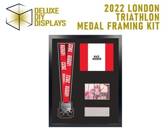 2022 London Triathalon Medal and Number Framing Kit + Personalised Plaque in Paper or Metal  - gift for him, gift for her