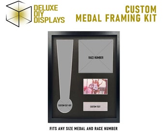 Custom Medal and Race Number Framing Kit + Personalised Plaque  -  gift for him, gift for her