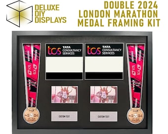 Double 2024/23/22 London Marathon Medal and Number Framing Kit + Personalised Plaque in Paper or Metal  - gift for him, gift for her