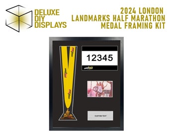 2024 London Landmarks Half-Marathon Medal and Number Framing Kit + Personalised Plaque in Paper or Metal  - gift for him, gift for her