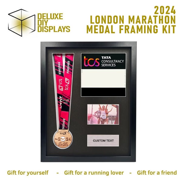 2024 London Marathon Medal and Number Framing Kit + Personalised Plaque in Paper or Metal  - gift for him, gift for her