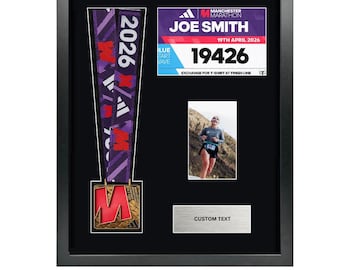 2026 Manchester Marathon Medal and Number Framing Kit + Personalised Plaque in Paper or Metal  - gift for him, gift for her