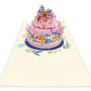 Dreamy Pink Celebration Birthday and Anniversary Cake Handmade popup card
