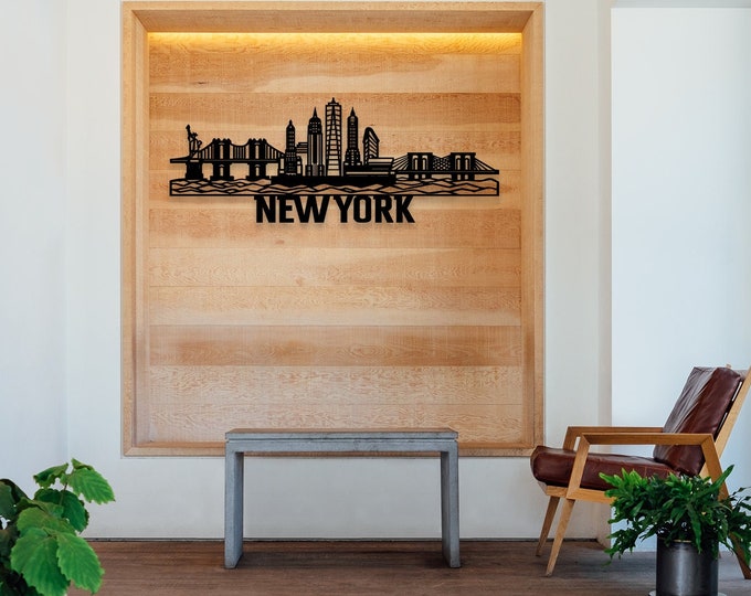 New York City Silhouette Metal Wall Art, New York Skyline Metal Wall