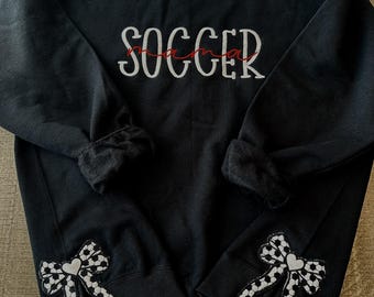 Embroidered Soccer Mama Sweatshirt – Applique Bow, Coquette Trendy Cutout