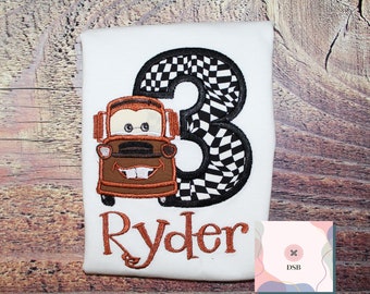 Tow Mater Personalized Birthday Top Embroidered - Race Car Mater Birthday Top
