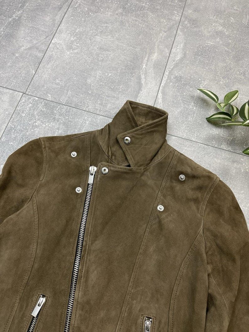 The Kooples Brown Suede Buffalo Leather Biker Jacket Women’s XXS image 7