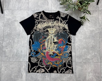 Vintage Y2K Christian Audigier Dragon Crown T-shirt Size L