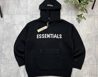 NWT Fear Of God Essentials Black Knit Hoodie size S Oversized