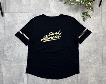 Camiseta negra Saint Laurent con logo en la espalda, talla XL para hombre.