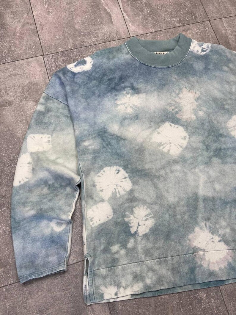 Acne Studios Felke Bleach PSS18 Tie-Dye Crew Neck Blue Sweatshirt size L image 4