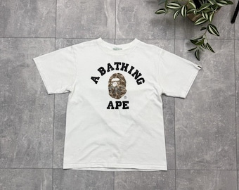 A Bathing Ape T-shirt 1st Camo College Logo White Tee Bape Size S Men's