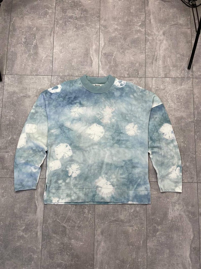 Acne Studios Felke Bleach PSS18 Tie-Dye Crew Neck Blue Sweatshirt size L image 1