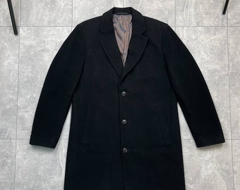 Vintage Hugo Boss Stratus Black Wool Long Classic Coat size 50