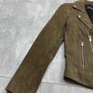 The Kooples Brown Suede Buffalo Leather Biker Jacket Women’s XXS image 3