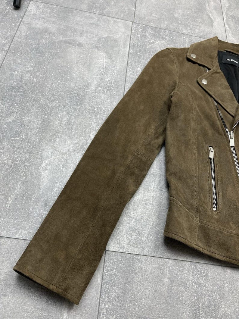 The Kooples Brown Suede Buffalo Leather Biker Jacket Women’s XXS image 3
